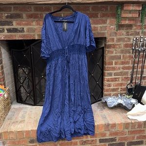 BNWT Gorgeous Navy Blue Crochet Detail A-Line Duster Swim Coverup Dress XXL